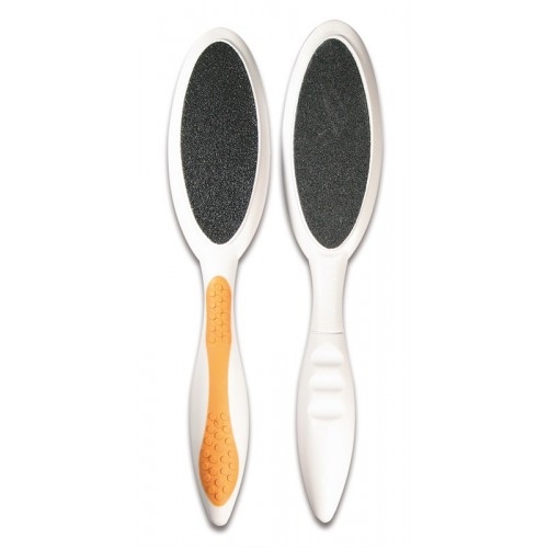 Двухсторонняя тёрка для ног, овальная с ручкой, с прорезиненной ручкой, длина 22см, линия SOFTTOUCH.