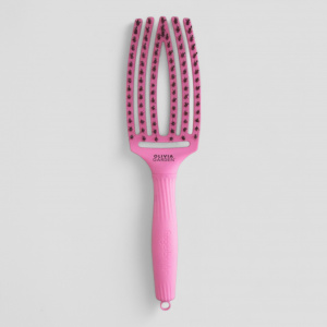 Olivia Garden Fingerbrush Boar & Nylon Thinkpink 2024 - массажная щетка ярко - розовая, 26 см.