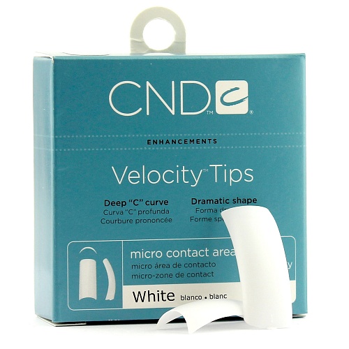 "VELOCITY WHITE TIPS №8" - Типсы с глубоким "С" изгибом и укороченной контактной зоной, белые, №8, 50шт.