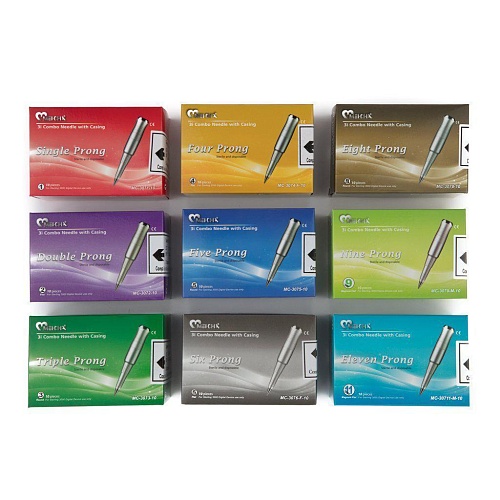 Блок одноразовый в сборе(игла,юбка и наконечник) с шестерной плоской  иглой , 1 шт.