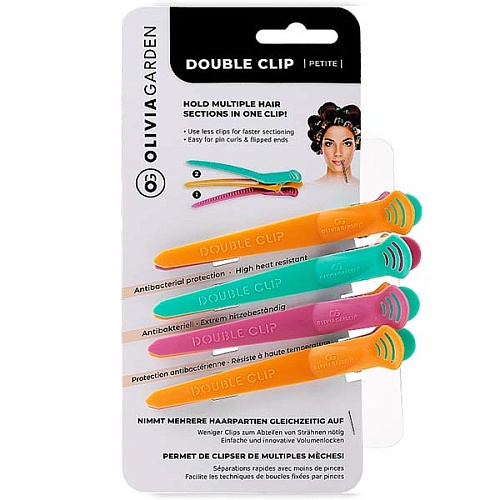 Olivia Garden Double Clip Petite - двойной зажим для волос разноцветный, 4 шт.